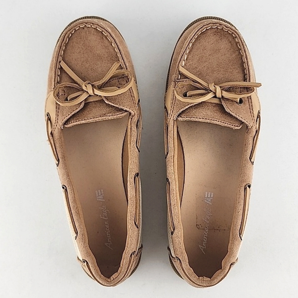 American Eagle Women's Loafer Boat Shoe Tan Textile Faux Suede Size 5.5 - Picture 6 of 16